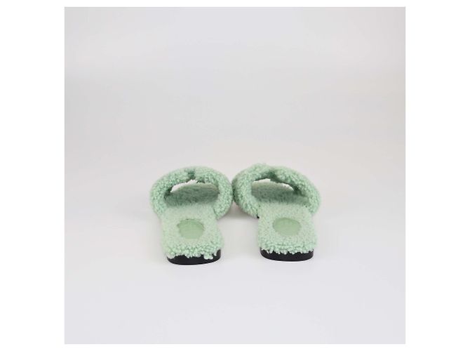 Hermès Pantofole Oran in shearling verde Hermes - vista 5
