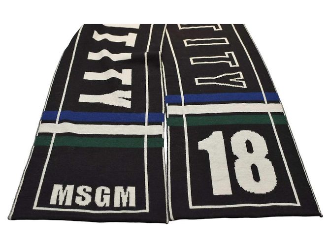 Cachecol longo de malha dupla face Msgm Preto Branco Multicor - vista 2