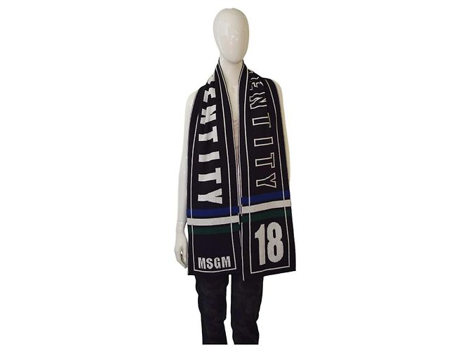Cachecol longo de malha dupla face Msgm Preto Branco Multicor - vista 3