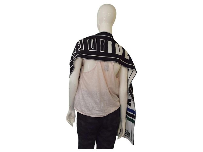 Cachecol longo de malha dupla face Msgm Preto Branco Multicor - vista 4