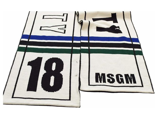 Cachecol longo de malha dupla face Msgm Preto Branco Multicor - vista 8
