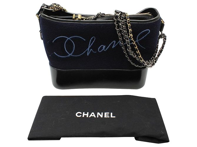 Borsa a tracolla Gabrielle ricamata Chanel Parigi-Hamburgo in lana blu Blu navy - vista 12