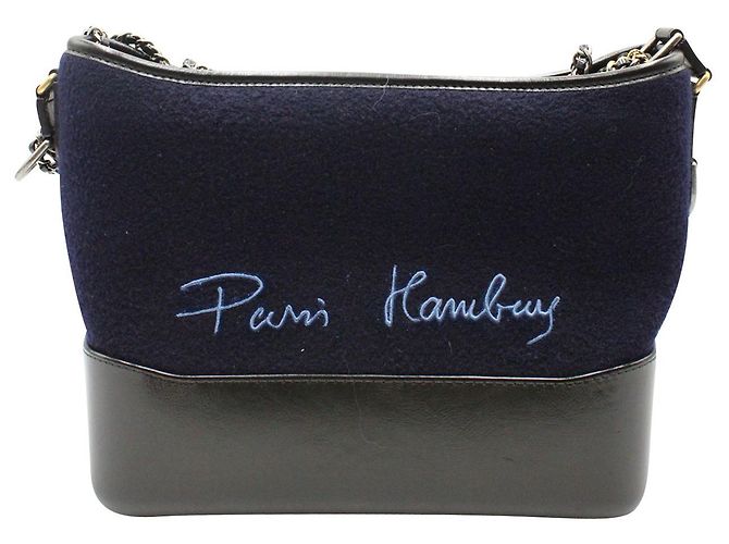 Borsa a tracolla Gabrielle ricamata Chanel Parigi-Hamburgo in lana blu Blu navy - vista 6