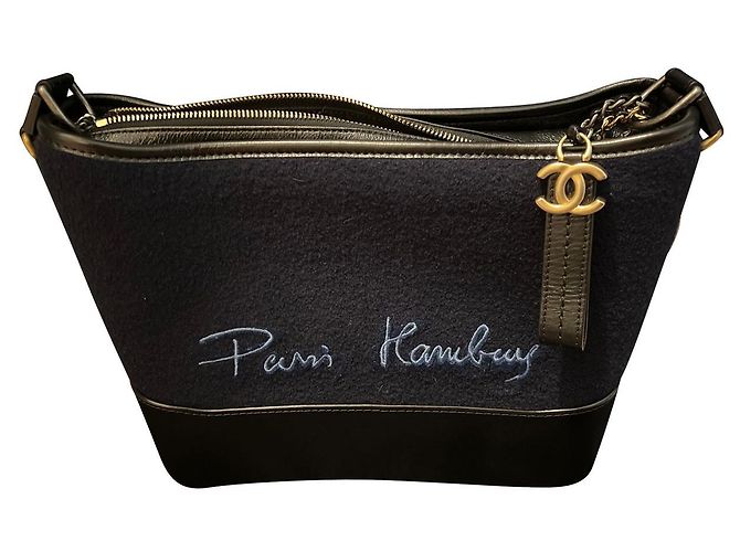 Borsa a tracolla Gabrielle ricamata Chanel Parigi-Hamburgo in lana blu Blu navy - vista 7
