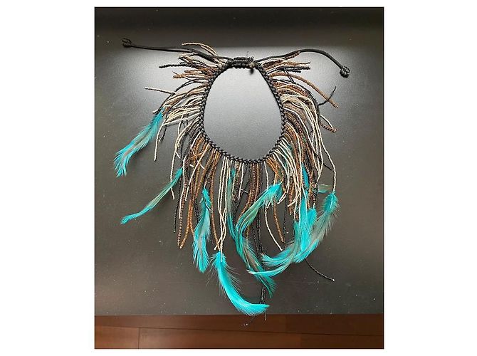 Autre Marque Collana Salviati in perle e piume in vetro di Murano Nero Argento Blu Bronzo - vista 4