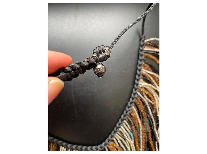 Autre Marque Collana Salviati in perle e piume in vetro di Murano Nero Argento Blu Bronzo - vista 6