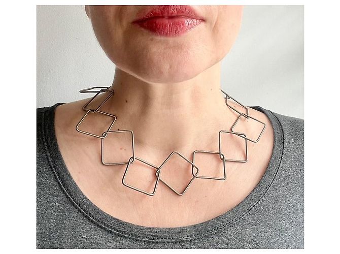Autre Marque Collana Girocollo La Mollla con Maglie Quadrate in Acciaio Argento - vista 2