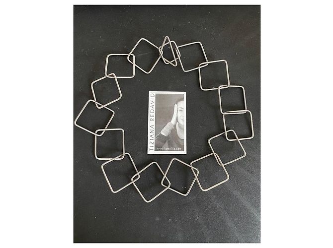 Autre Marque Collana Girocollo La Mollla con Maglie Quadrate in Acciaio Argento - vista 5