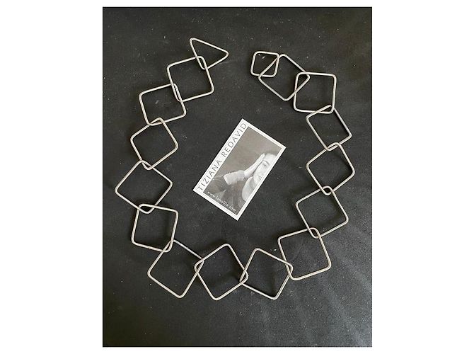 Autre Marque Collana Girocollo La Mollla con Maglie Quadrate in Acciaio Argento - vista 6