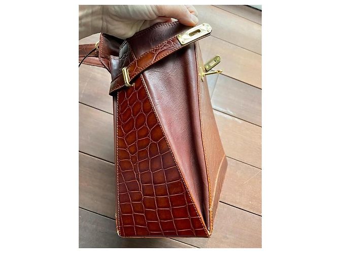 Autre Marque Borsa a mano El Potro Chic Camel Pelle Stampata Coccodrillo Cammello - vista 2
