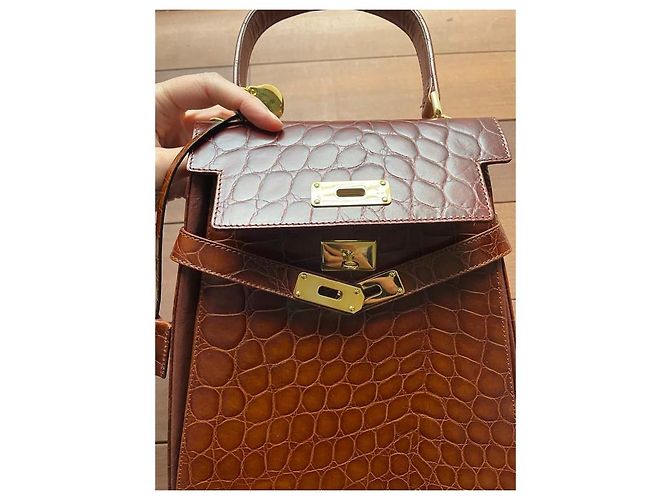 Autre Marque Borsa a mano El Potro Chic Camel Pelle Stampata Coccodrillo Cammello - vista 3