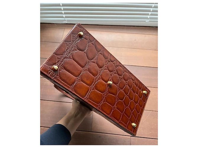 Autre Marque Borsa a mano El Potro Chic Camel Pelle Stampata Coccodrillo Cammello - vista 6