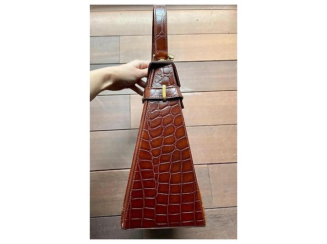 Autre Marque Borsa a mano El Potro Chic Camel Pelle Stampata Coccodrillo Cammello - vista 7