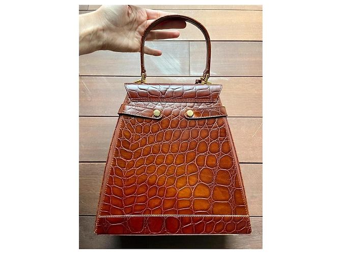 Autre Marque Borsa a mano El Potro Chic Camel Pelle Stampata Coccodrillo Cammello - vista 8