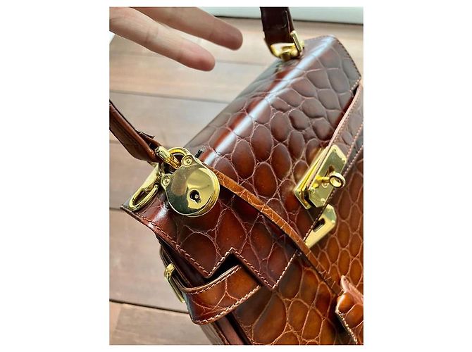 Autre Marque Borsa a mano El Potro Chic Camel Pelle Stampata Coccodrillo Cammello - vista 9