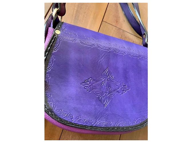 Autre Marque Bolsa de couro artesanal roxa e laranja com couro exótico Prata Roxo Roxo escuro - vista 3