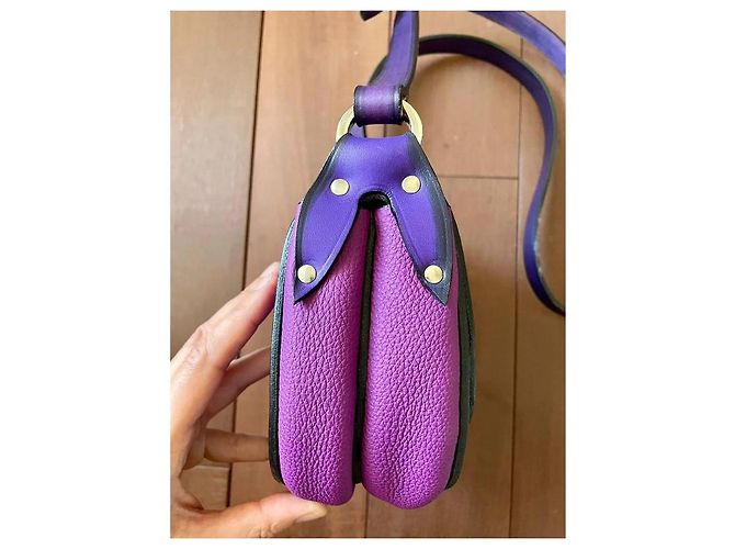Autre Marque Bolsa de couro artesanal roxa e laranja com couro exótico Prata Roxo Roxo escuro - vista 4