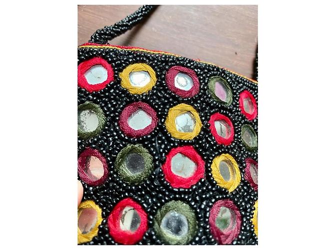 Autre Marque Marion Godart Mini Borsa a Spalla in Tessuto Ricamato Nero Rosso Multicolore Giallo - vista 2