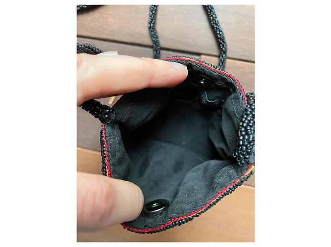 Autre Marque Marion Godart Mini Borsa a Spalla in Tessuto Ricamato Nero Rosso Multicolore Giallo - vista 4