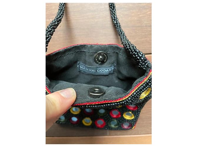 Autre Marque Marion Godart Mini Borsa a Spalla in Tessuto Ricamato Nero Rosso Multicolore Giallo - vista 5
