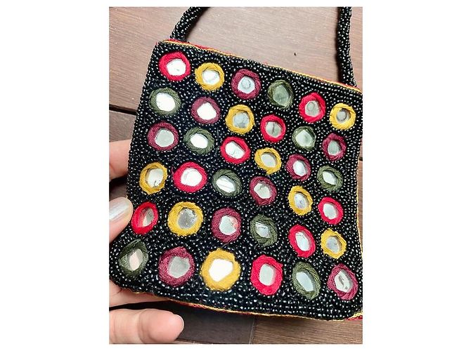Autre Marque Marion Godart Mini Borsa a Spalla in Tessuto Ricamato Nero Rosso Multicolore Giallo - vista 6