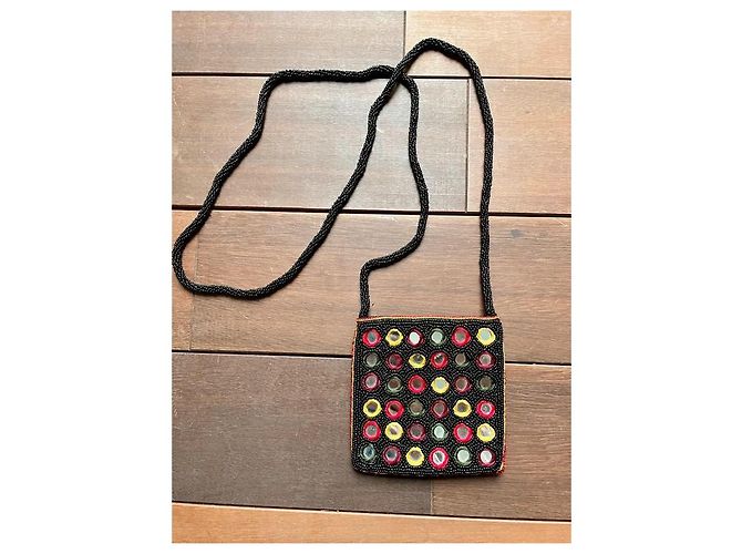 Autre Marque Marion Godart Mini Borsa a Spalla in Tessuto Ricamato Nero Rosso Multicolore Giallo - vista 7