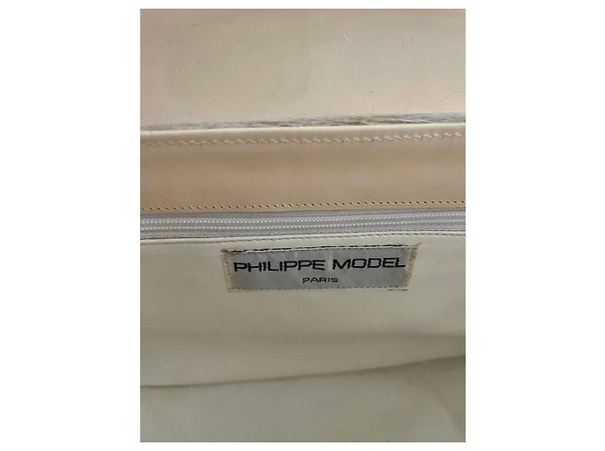 Philippe Model Cubical Handtasche aus weißem und cremefarbenem Leder - Ansicht 9