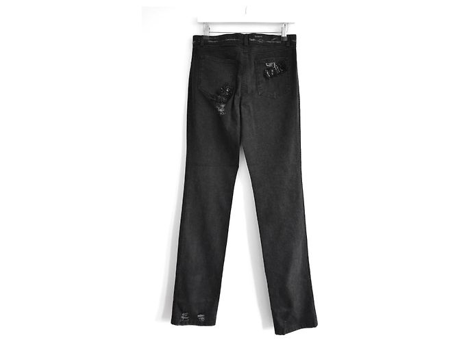 Jeans de patchwork desgastado con lentejuelas Chanel Resort 2006 06C Negro - vista 2