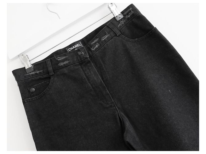 Jeans de patchwork desgastado con lentejuelas Chanel Resort 2006 06C Negro - vista 3