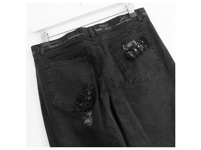 Jeans de patchwork desgastado con lentejuelas Chanel Resort 2006 06C Negro - vista 4