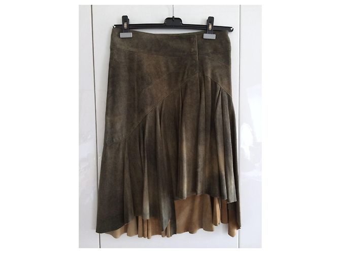 Falda asimétrica de cuero DKNY verde tie dye Caqui - vista 2