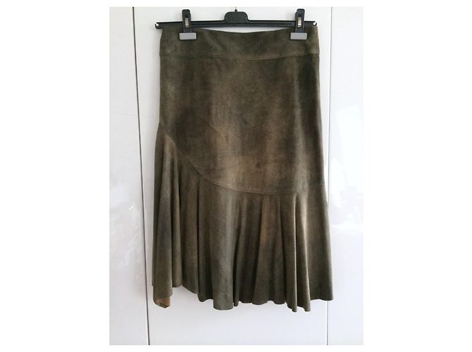 Falda asimétrica de cuero DKNY verde tie dye Caqui - vista 3