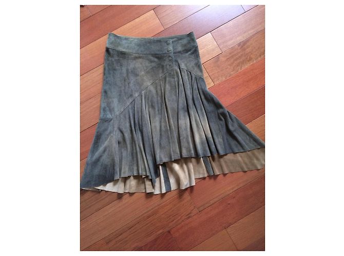 Falda asimétrica de cuero DKNY verde tie dye Caqui - vista 4