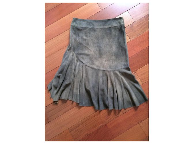 Falda asimétrica de cuero DKNY verde tie dye Caqui - vista 6