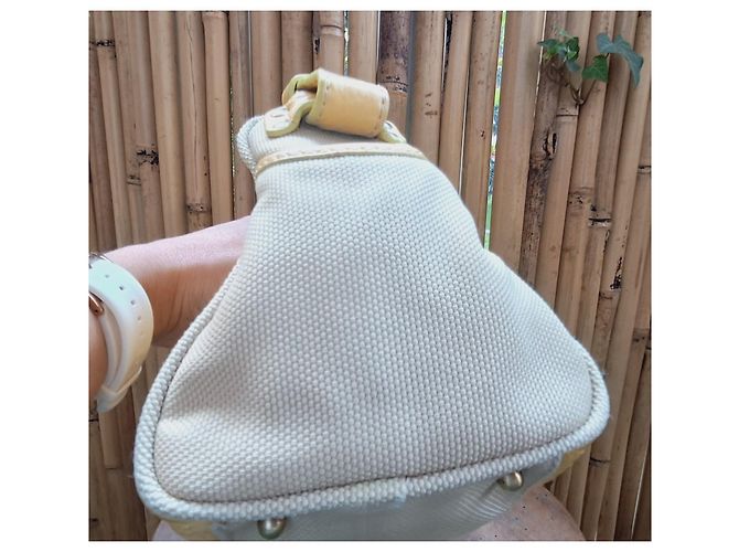 Borsa Fay beige e gialla in pelle e cotone Giallo - vista 10