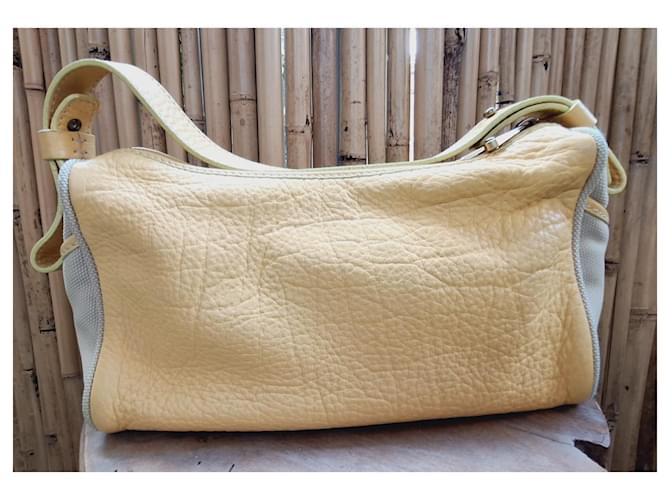 Borsa Fay beige e gialla in pelle e cotone Giallo - vista 11