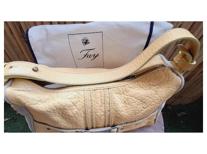 Borsa Fay beige e gialla in pelle e cotone Giallo - vista 3