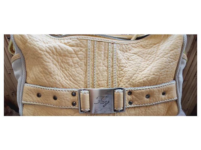 Borsa Fay beige e gialla in pelle e cotone Giallo - vista 6