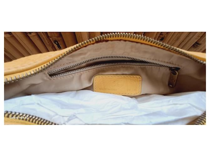 Borsa Fay beige e gialla in pelle e cotone Giallo - vista 7
