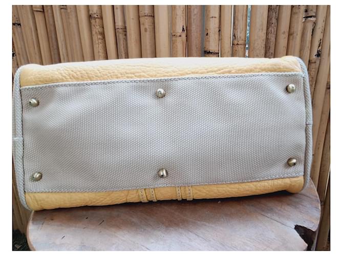 Borsa Fay beige e gialla in pelle e cotone Giallo - vista 8