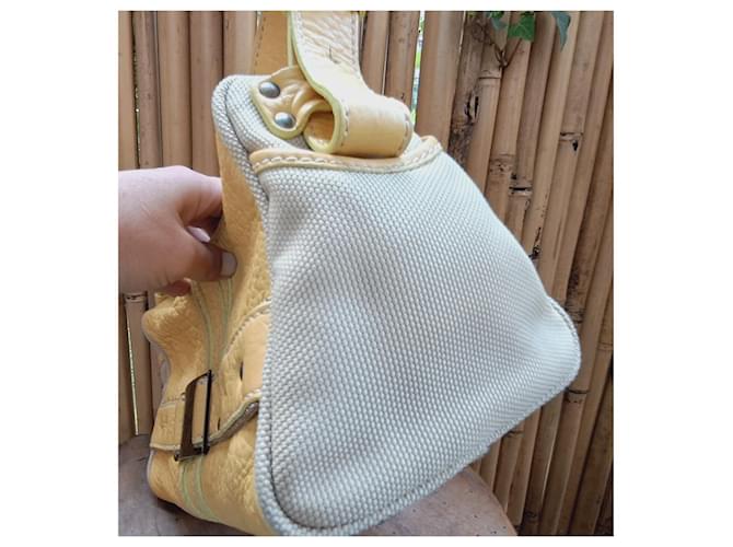 Borsa Fay beige e gialla in pelle e cotone Giallo - vista 9