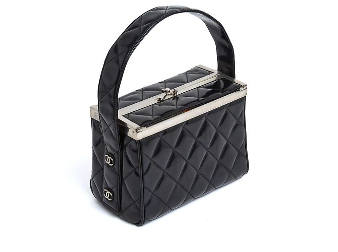 Chanel 1997 Borsa Classica Nera in Pelle Verniciata Trapuntata Nero - vista 2