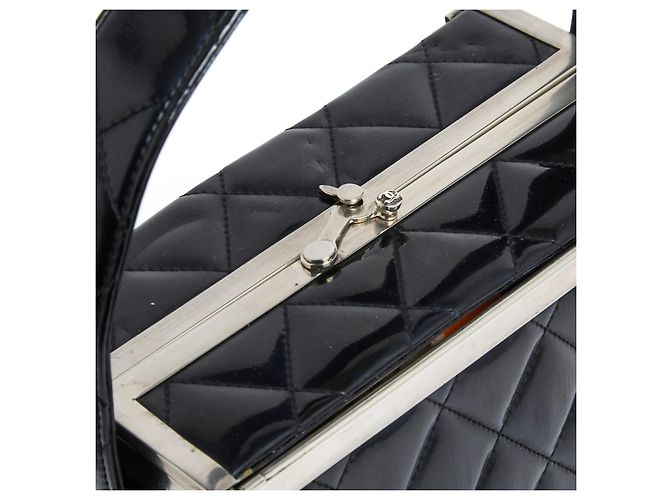 Chanel 1997 Borsa Classica Nera in Pelle Verniciata Trapuntata Nero - vista 3