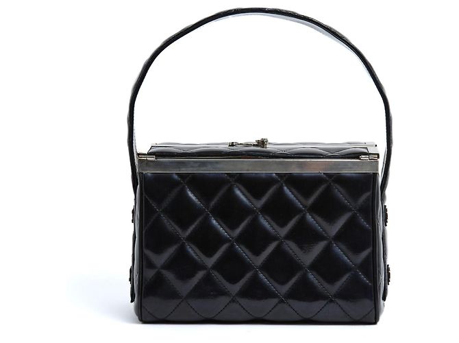 Chanel 1997 Borsa Classica Nera in Pelle Verniciata Trapuntata Nero - vista 4