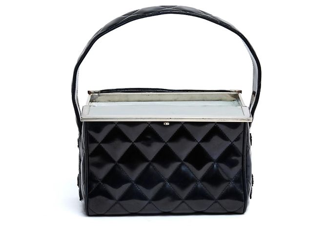 Chanel 1997 Borsa Classica Nera in Pelle Verniciata Trapuntata Nero - vista 6