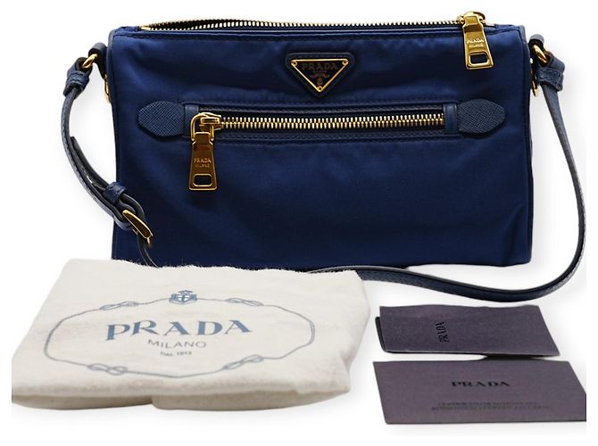 Borsa a spalla in nylon blu Prada - vista 12