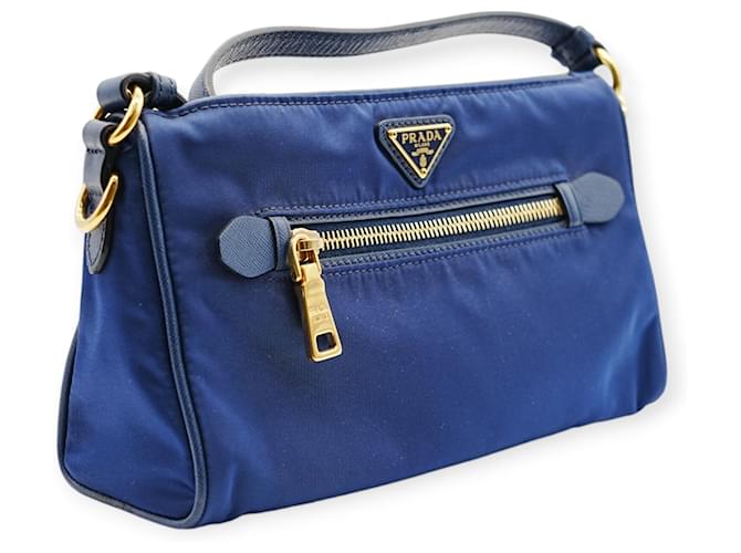 Borsa a spalla in nylon blu Prada - vista 2
