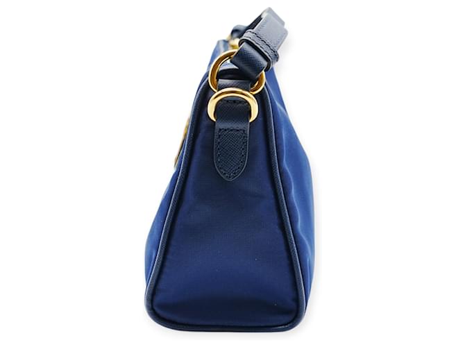 Borsa a spalla in nylon blu Prada - vista 3