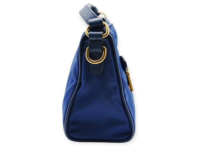 Borsa a spalla in nylon blu Prada - vista 4