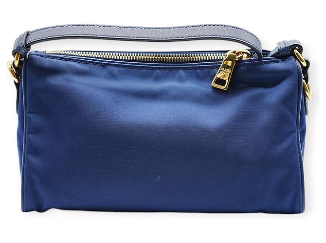Borsa a spalla in nylon blu Prada - vista 5